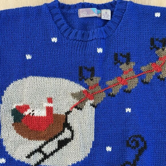 Pinwheels Womens Vintage Holiday Sweater Crew Neck Size Medium Blue Santa Vtg - Picture 5 of 9